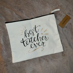 🆕Best Teacher Ever! Cosmetic/ Organizer Bag Cream with Black and Gold Writing